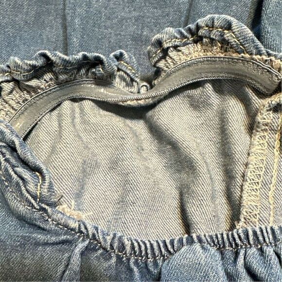 SHEIN Women's Strapless Blue Jean Denim Western Tiered Ruffle Short Dress - Picture 4 of 8